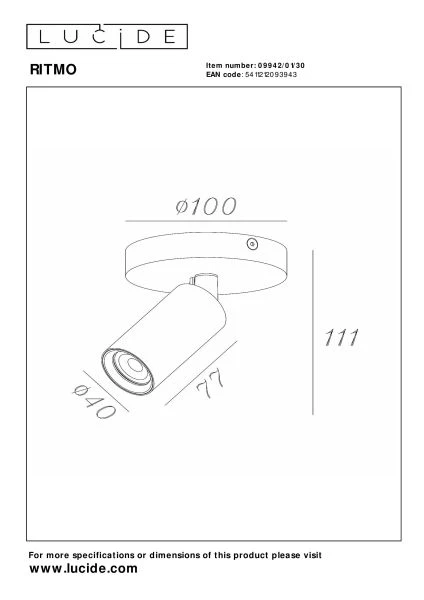 Lucide RITMO - Deckenstrahler - Ø 10 cm - 1xGU10 (MR11) - Schwarz - technisch